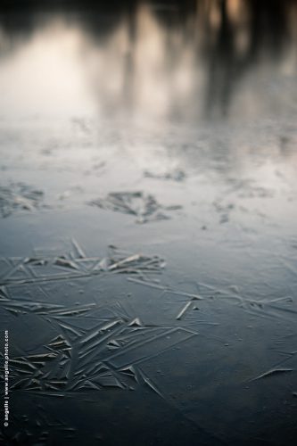 photo © angelle-glace-etang-reflets-gelee hivers froid eau étang géométrique brisure