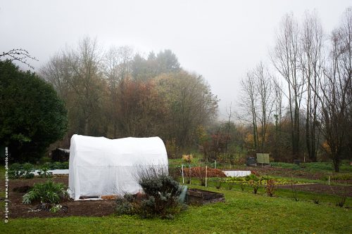 photo © angelle serre protectrice jardin brouillard hiver campagne jachere plantation culture jardinier ranger douceur igloo parcelles